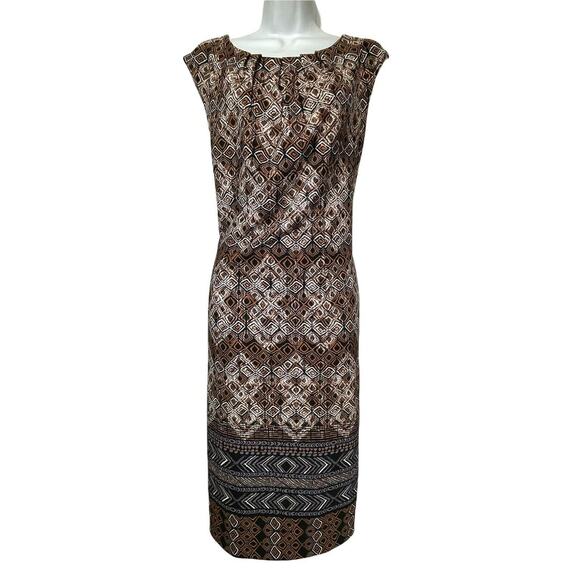 i lE new york womens sleeveless Pleated Neck geometric maxi dress Size 10 - Picture 1 of 6